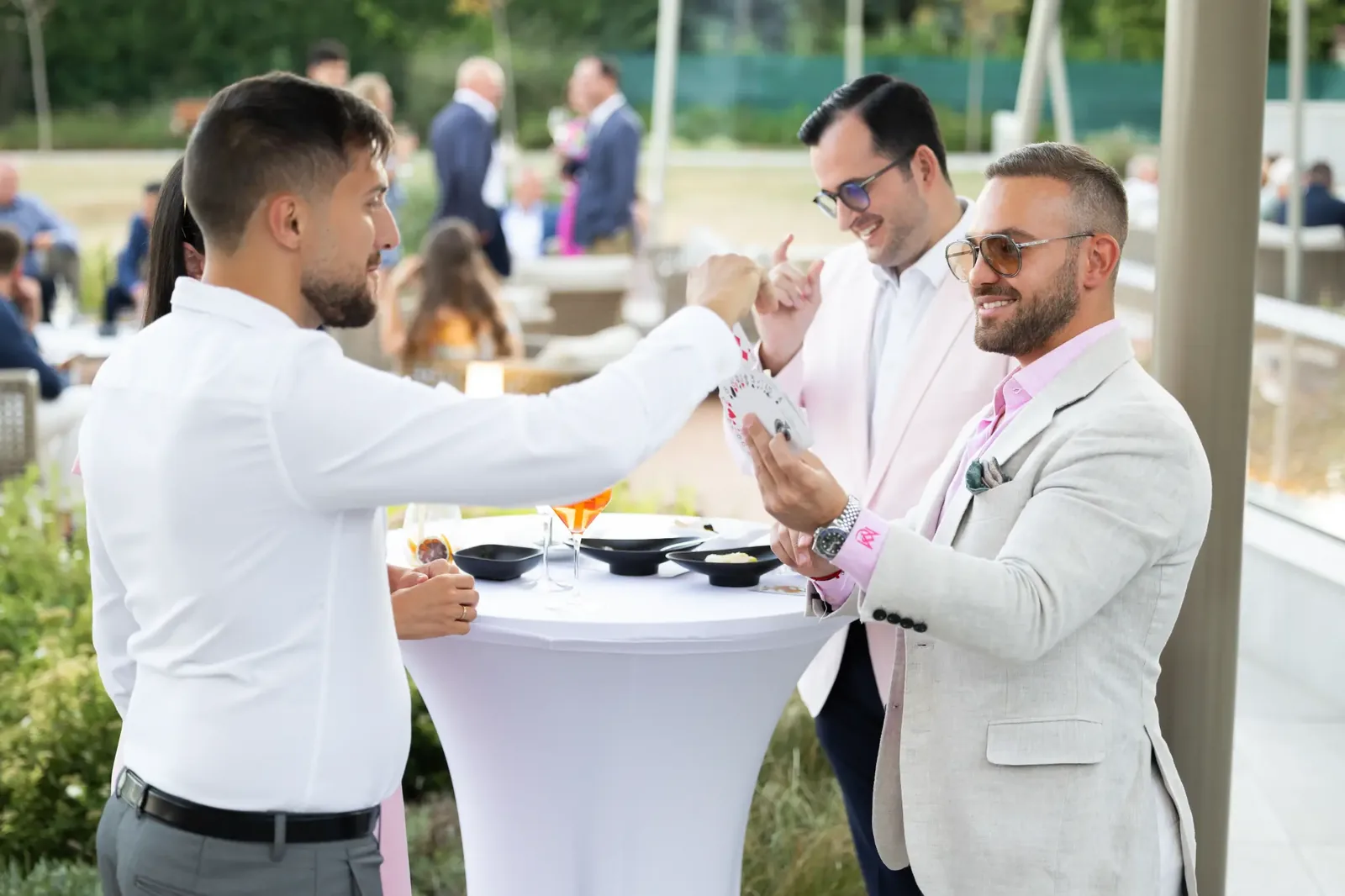 Working a cocktail table during a wedding reception