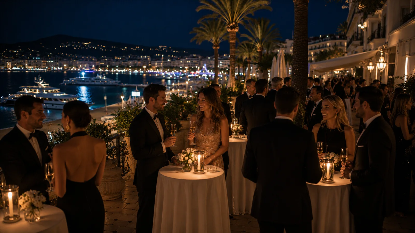 Cannes seafront along La Croisette at dusk