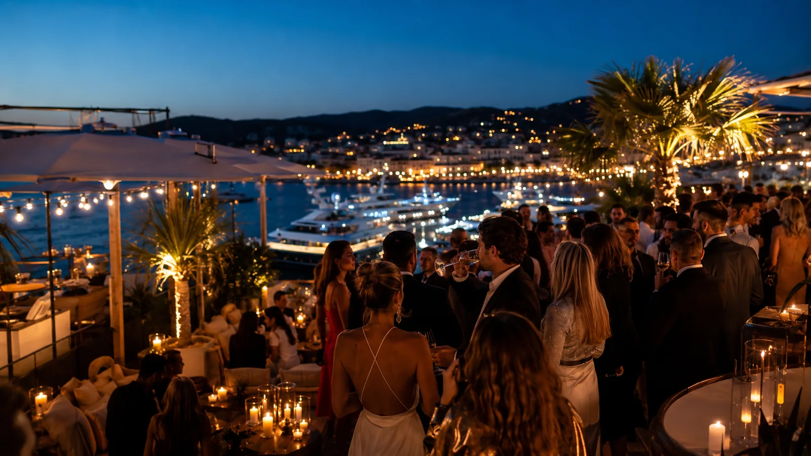 Saint-Tropez harbour and rooftops above the Mediterranean