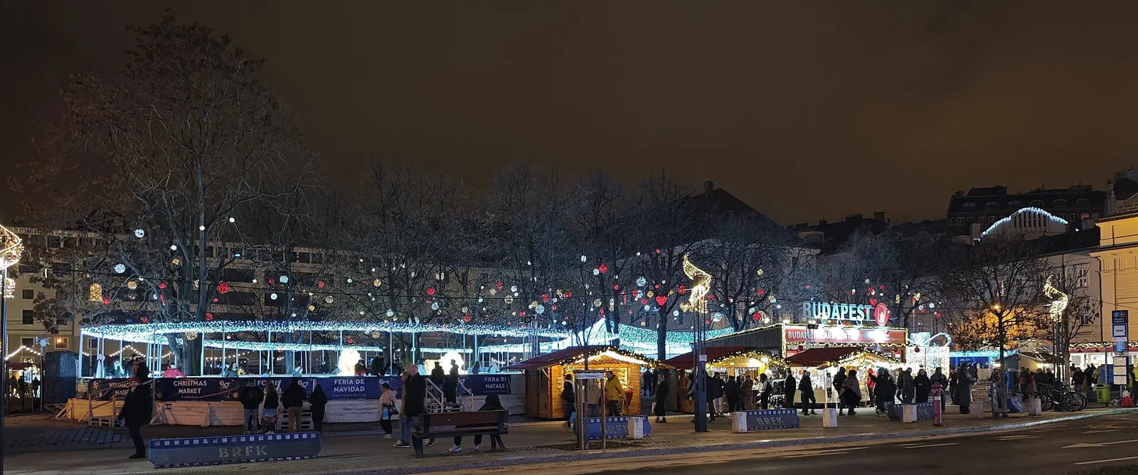 Christmas lights over a Budapest street in December
