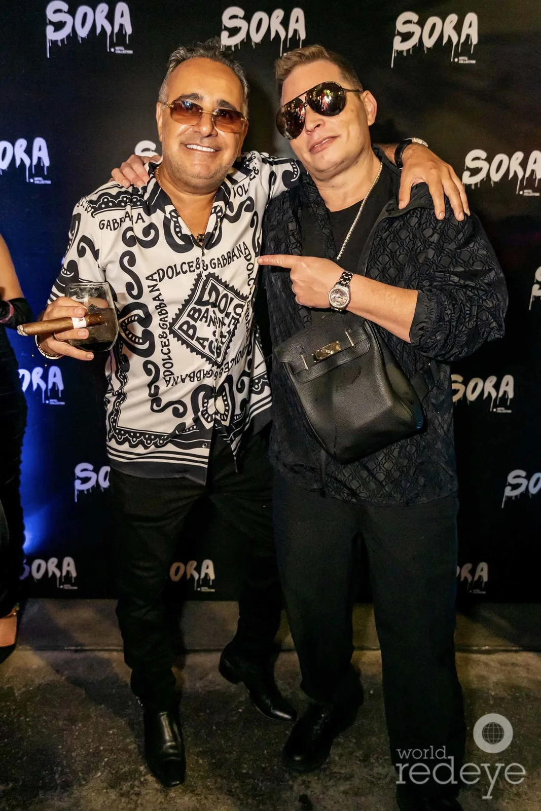 Benny Aboud and Scott Storch on the Sora step-and-repeat at the Wynwood grand opening