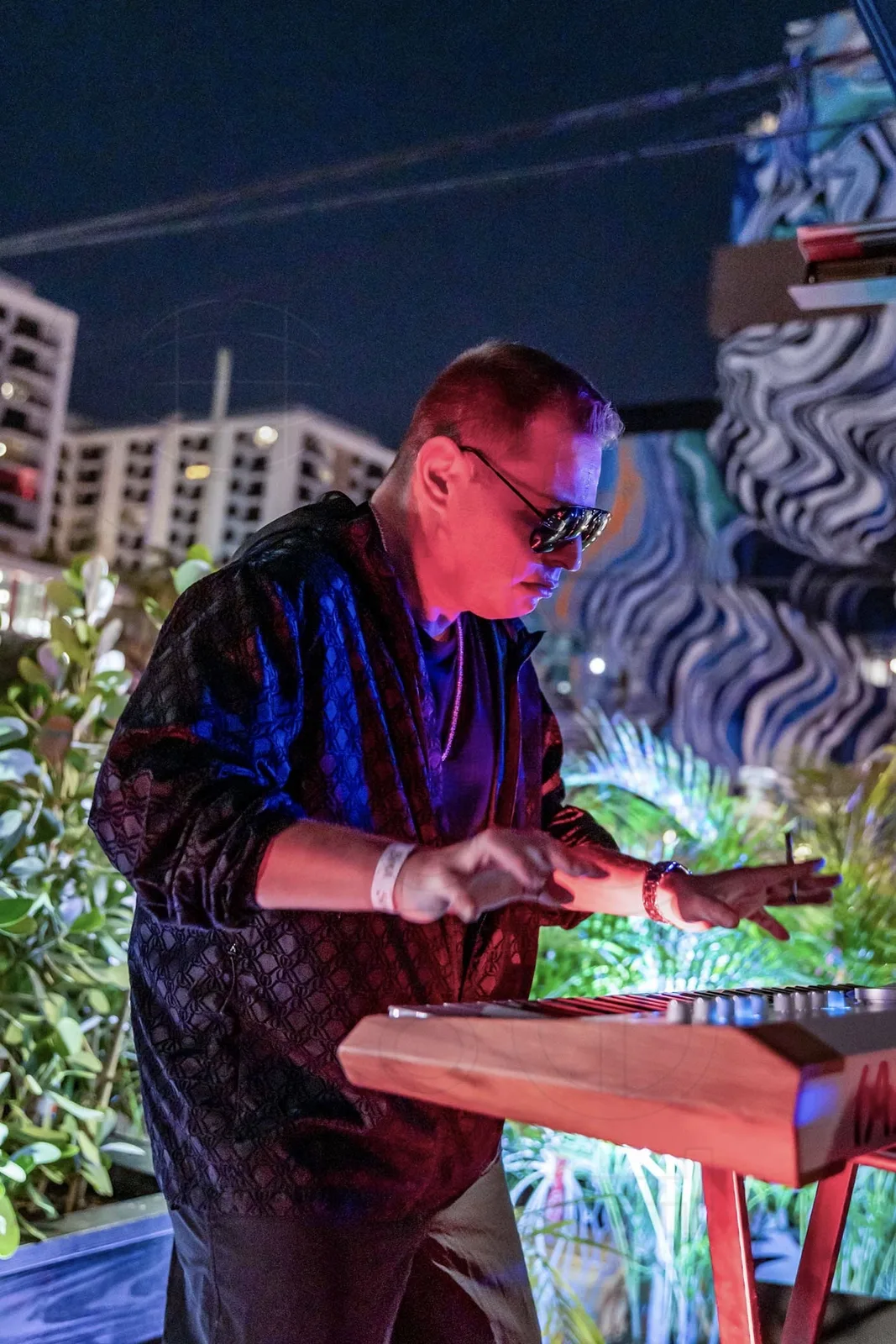 Scott Storch at the keyboard during his set at the Sora grand opening in Wynwood